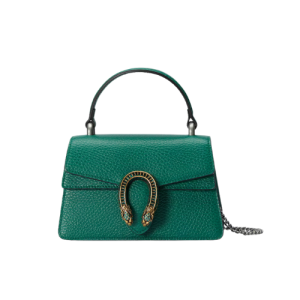 Dark green leather handbag with chain shoulder strap